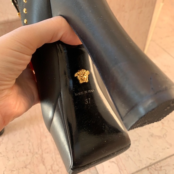 Versace Black and Gold Studded Platform Boots - Picture 14 of 16